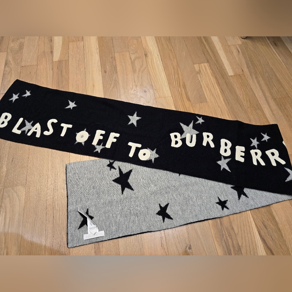 Burberry Blast off to Burberry black and gray double sided kids scarf